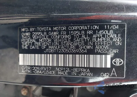 2005 Toyota Echo z USA, uszkodzony, nr VIN JTDBT123050369364